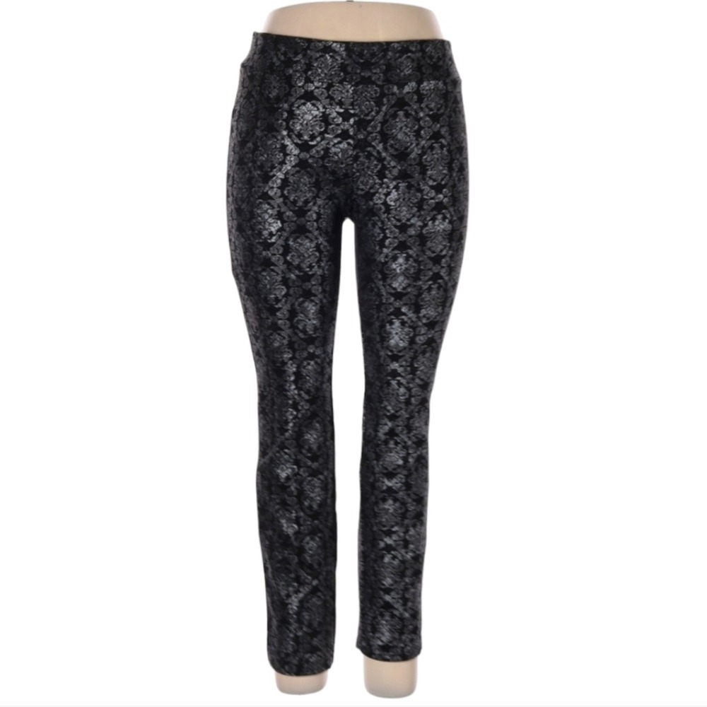 Lena‎ Gabrielle Pull on Dress Pants ankle cut, Black with Silver Paisley Print 8